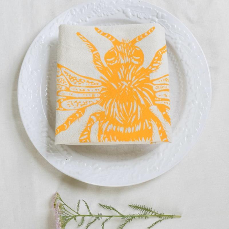 HONEY BEE TEA TOWEL,HEARTH AND HARROW,BEE TEA TOWEL YELLOW