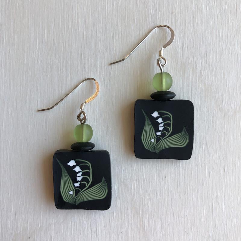 LILY OF THE VALLEY  CLAY EARRINGS,PAPER MOON,LILY OF THE VAL EAR