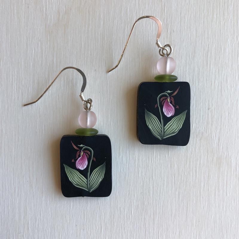 LADY SLIPPER CLAY EARRINGS,PAPER MOON,LADYSLIPPER EARRING