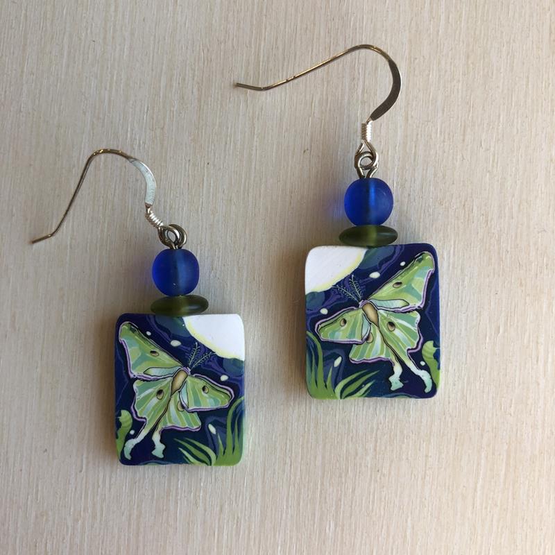 LUNA MOTH CLAY EARRINGS,PAPER MOON,LUNA MOTH EARRINGS