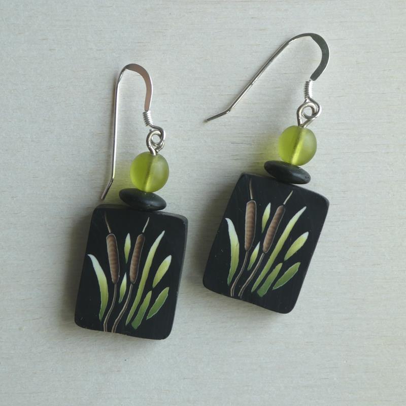 CATTAIL CLAY EARRINGS,PAPER MOON,CAT TAIL EARRING