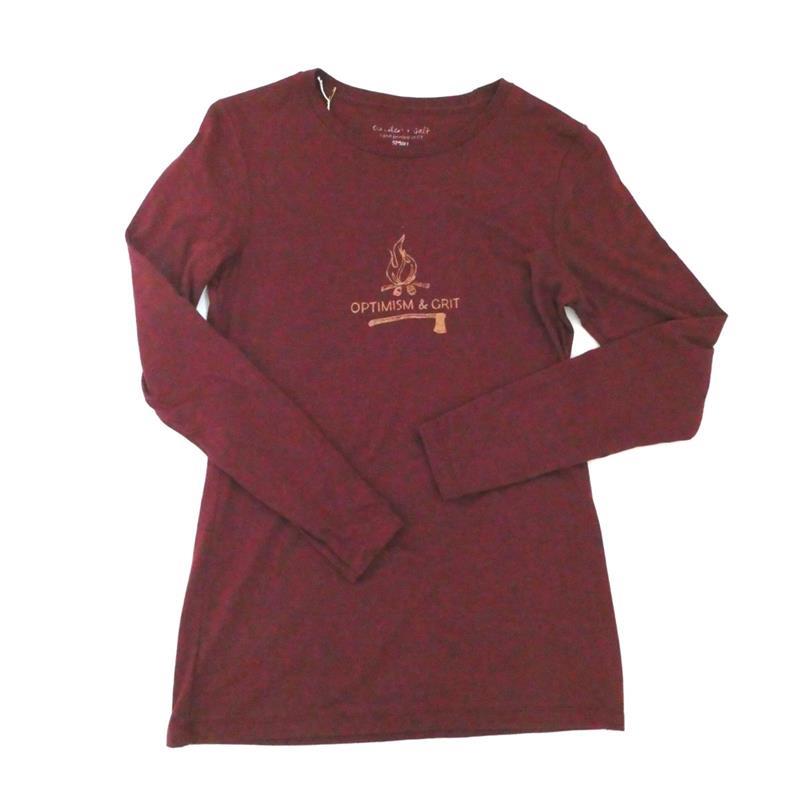 WOMEN'S OPTIMISM & GRIT LONG SLEEVE TEE,CINDER + SALT,WMS OPT & GRIT LARGE