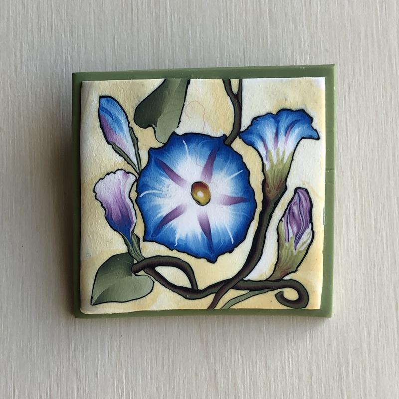MORNING GLORY ON YELLOW CLAY PIN,PAPER MOON,MORNING GLORY YL PIN