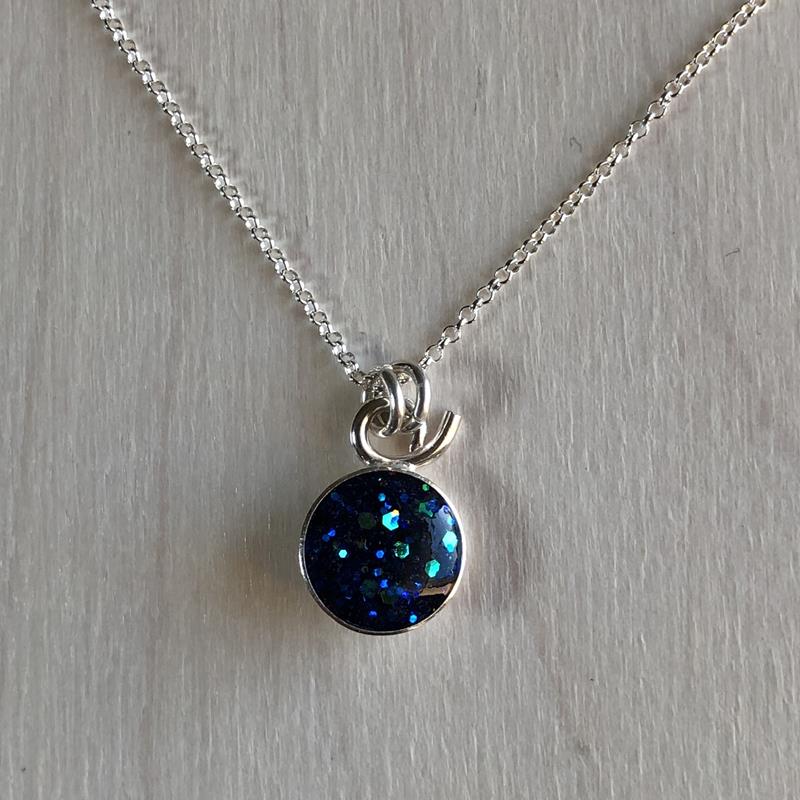 STERLING GLITTER RESIN NECKLACE: MIDNIGHT BLUE,MORGAN MCGEEHAN,MIDNITE RESIN NK LF