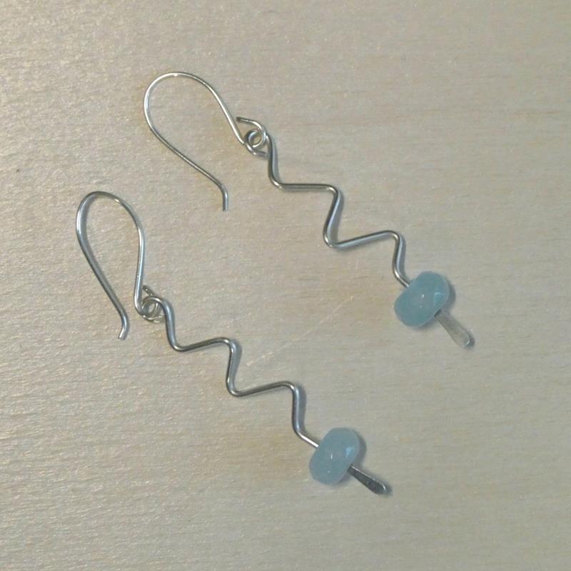 ZIG ZAG BEADED STERLING SILVER EARRINGS,MACKENZIE ROSE DESIGNS,E49 AQUA