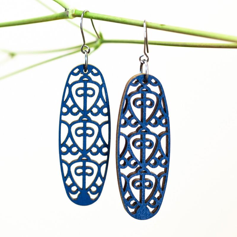 OBLONG WOOD EARRING: LOVE IN INDIGO,AKAKPO & CO,13129M LOVE INDIGO