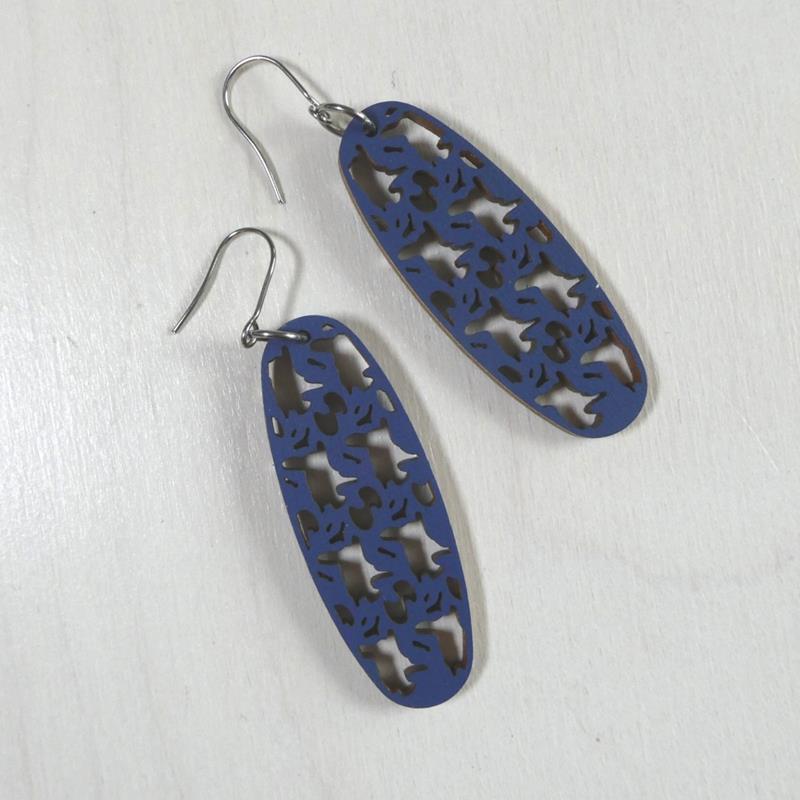 OBLONG WOOD EARRING: PEACE IN INDIGO,AKAKPO & CO,13129M PEACE INDIGO