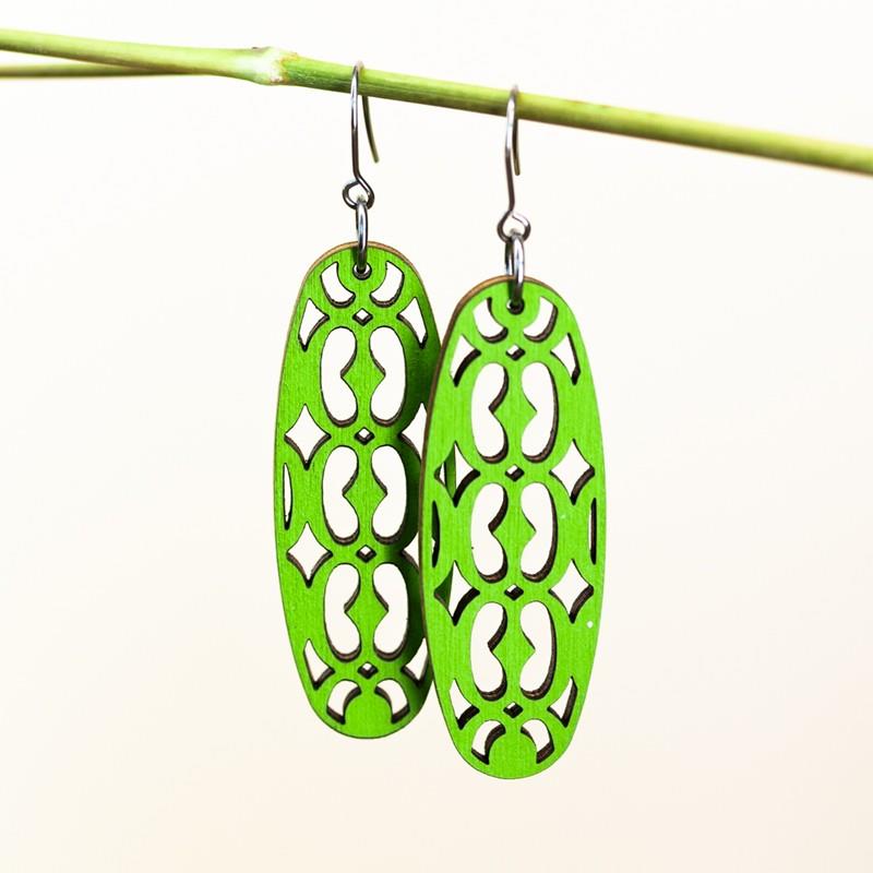 OBLONG WOOD EARRING: HOPE IN LIME,AKAKPO & CO,13129M HOPE LIME GRE