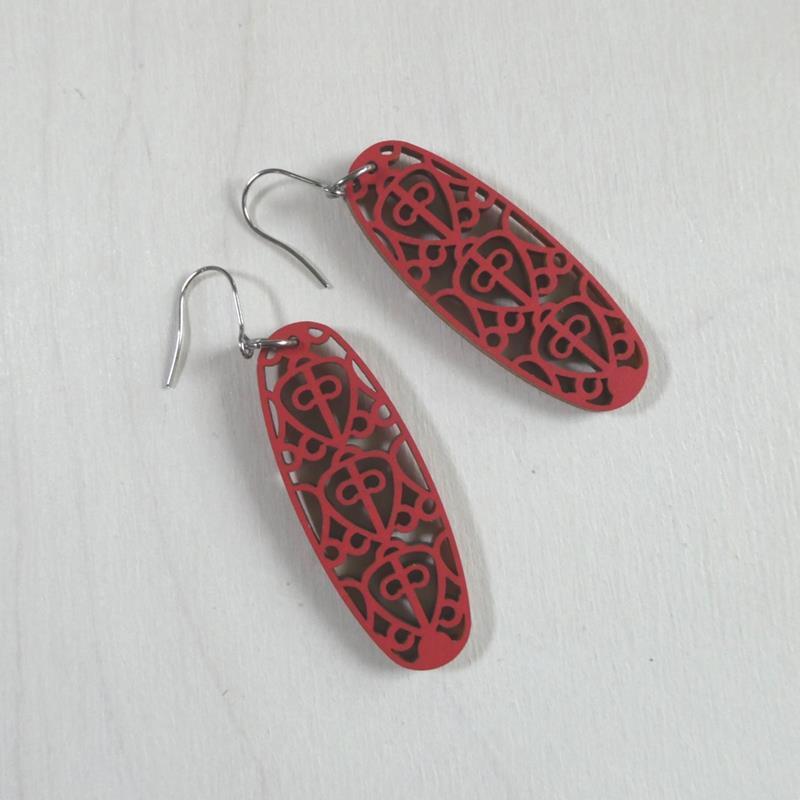 OBLONG WOOD EARRING: LOVE IN RED,AKAKPO & CO,13129M LOVE RED