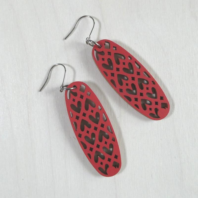 OBLONG WOOD EARRING: PATIENCE IN RED,AKAKPO & CO,13129M PATIENCE RED