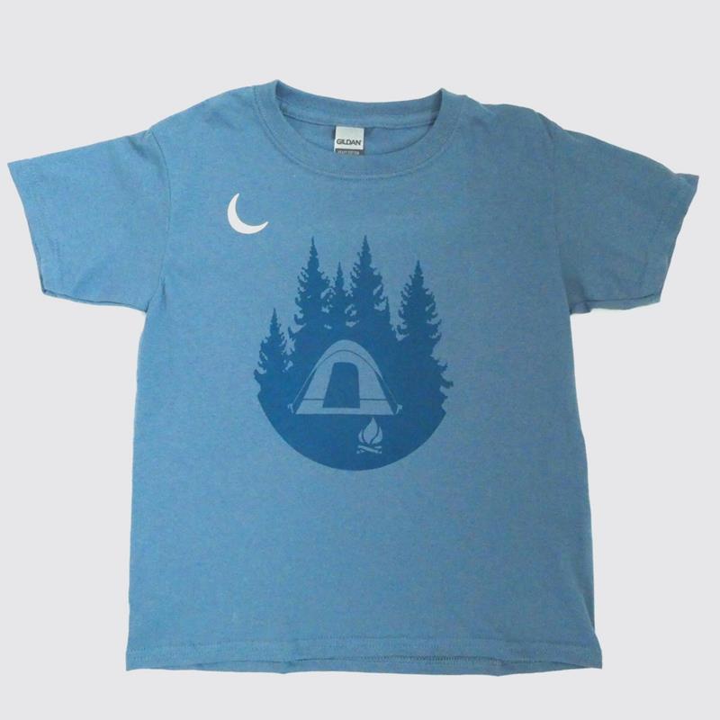 KID'S CAMPING UNDER THE MOON TEE,THINK GREENE,KIDS CAMP TEE LARGE