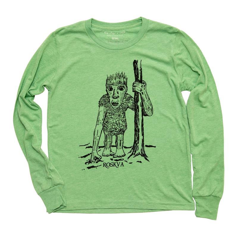 TROLL TEE KID'S LONG SLEEVE: ROSKVA,CINDER + SALT,3501Y GREEN TRI MED