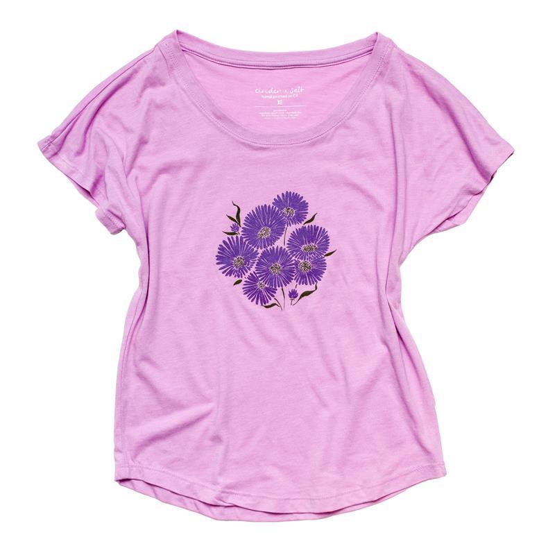 WOMEN'S ASTERS TEE,CINDER + SALT,WMS DOLM ASTERS LG