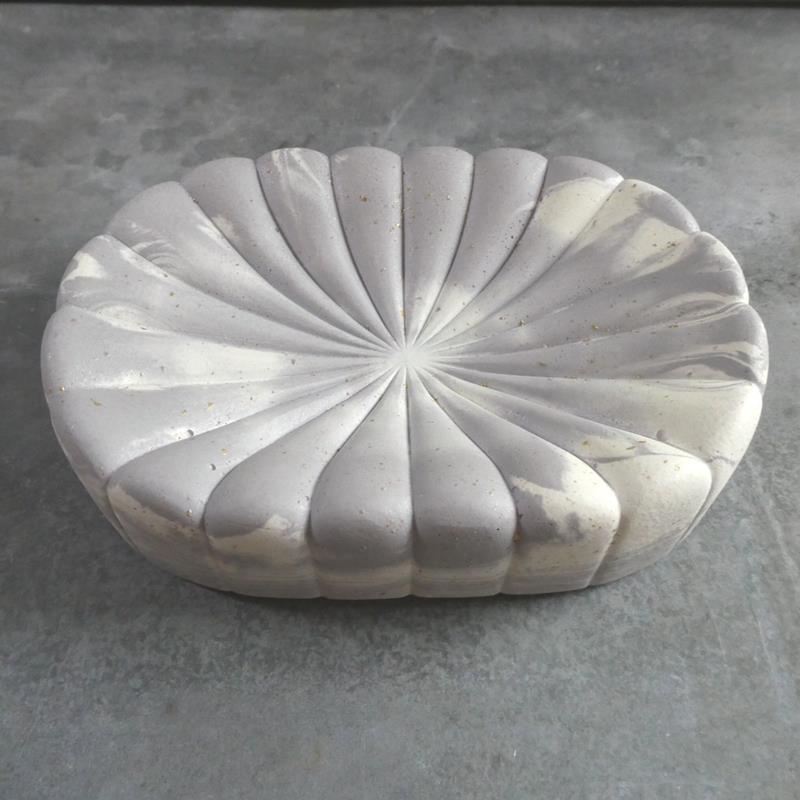 CONCRETE SCALLOP SOAP DISH: MUSSEL PURPLE AND WHITE,BOUJEEBEE,SCALL SOAP GILDED