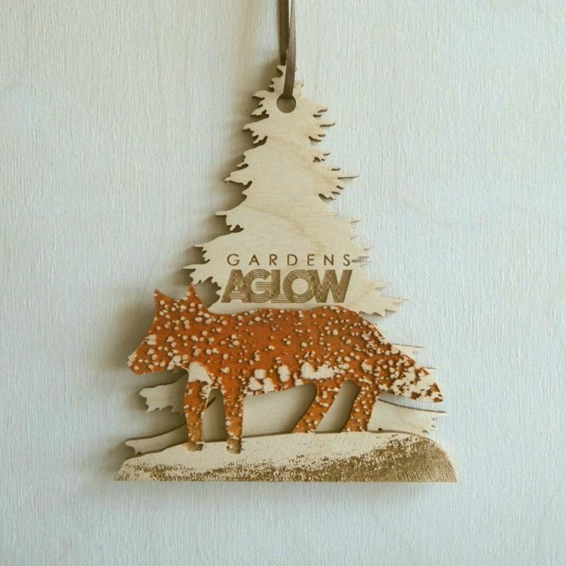 WOODEN GARDENS AGLOW FOX ORNAMENT,BALTIC BY DESIGN,WOOD FOX ORNAMENT