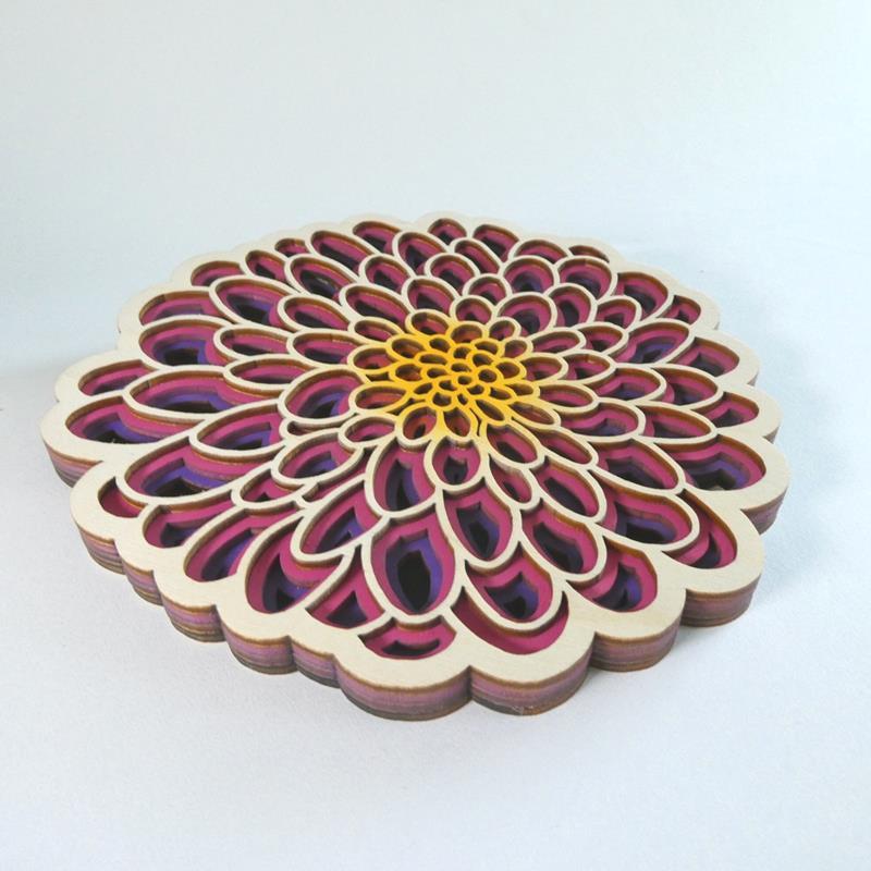 WOODEN TRIVET,BALTIC BY DESIGN,PINK DAHLIA TRIVET