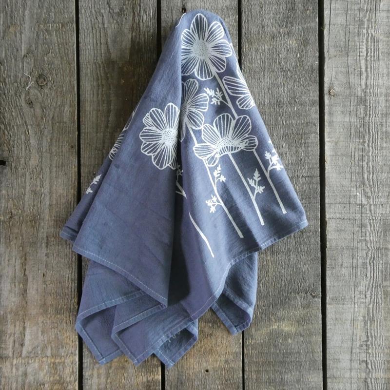 PURPLE SCREENPRINTED TOWEL: COSMOS,FOUR AND NORTH,PRINT BOTH ENDS
