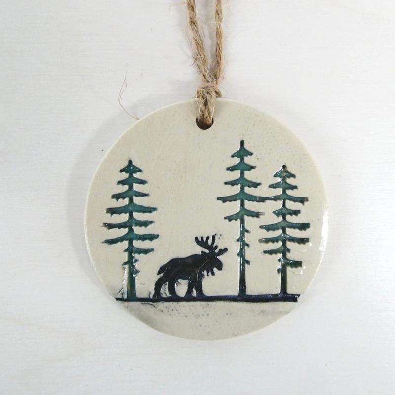 MOOSE AND TREES POTTERY ORNAMENT,TRICIA BERRY